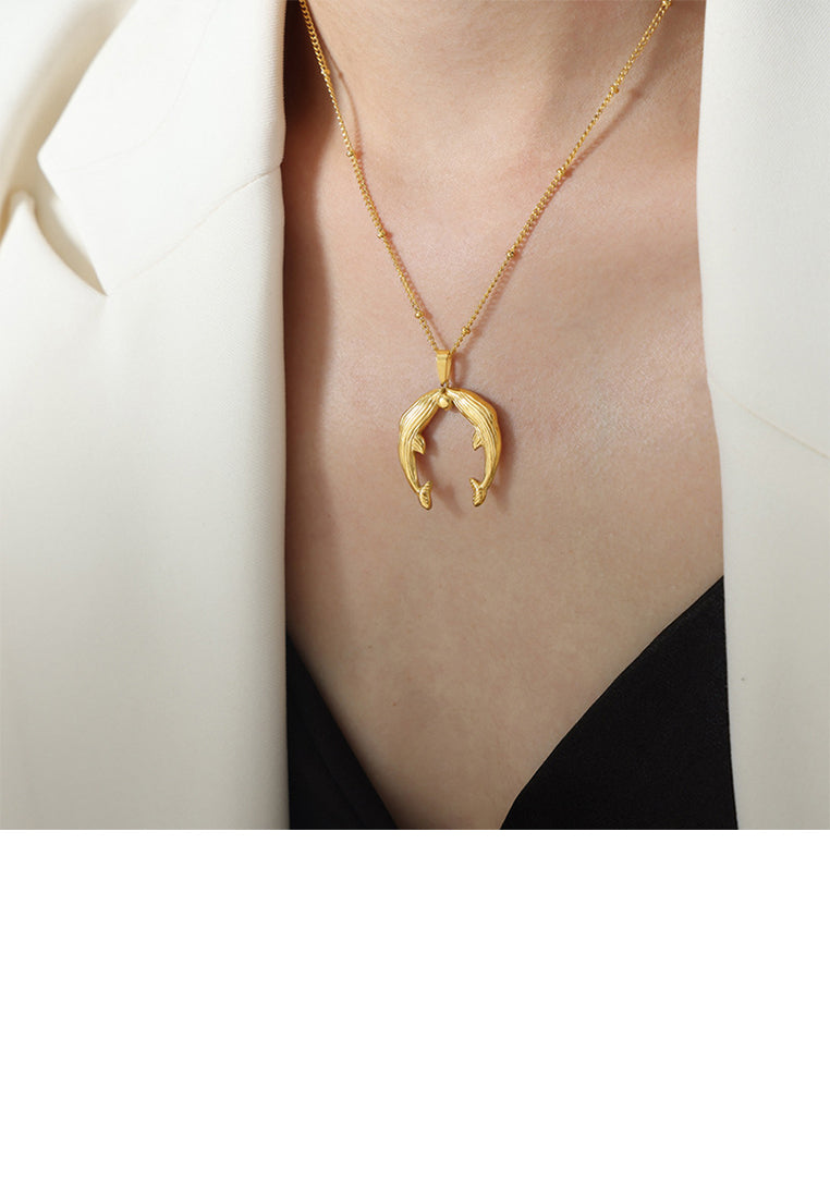 Fashion and Simple Plated Gold 316L Stainless Steel Dolphin Pendant with Necklace