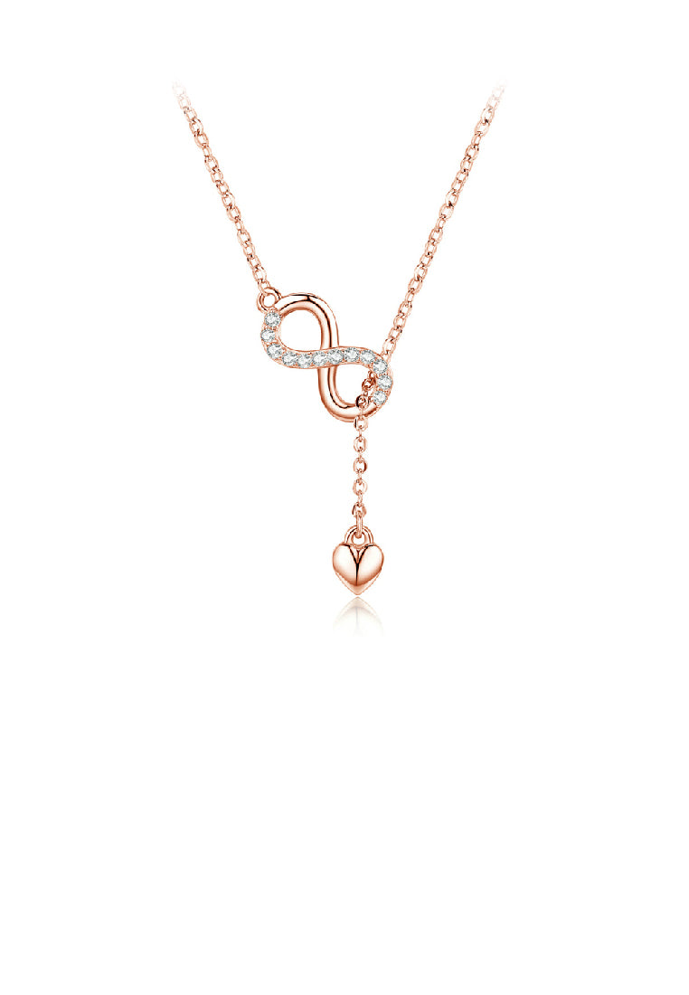 925 Sterling Silver Plated Rose Gold Fashion Infinity Symbol Heart Tassel Pendant with Cubic Zirconia and Necklace - Luxurious Look