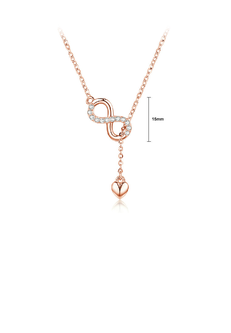 925 Sterling Silver Plated Rose Gold Fashion Infinity Symbol Heart Tassel Pendant with Cubic Zirconia and Necklace - Luxurious Look