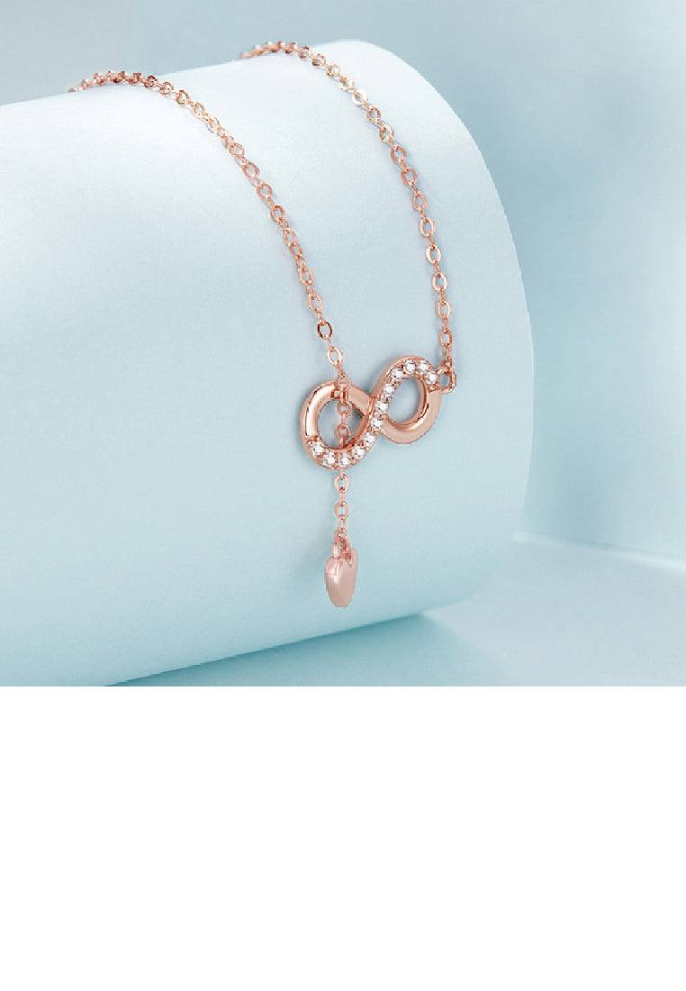 925 Sterling Silver Plated Rose Gold Fashion Infinity Symbol Heart Tassel Pendant with Cubic Zirconia and Necklace - Luxurious Look