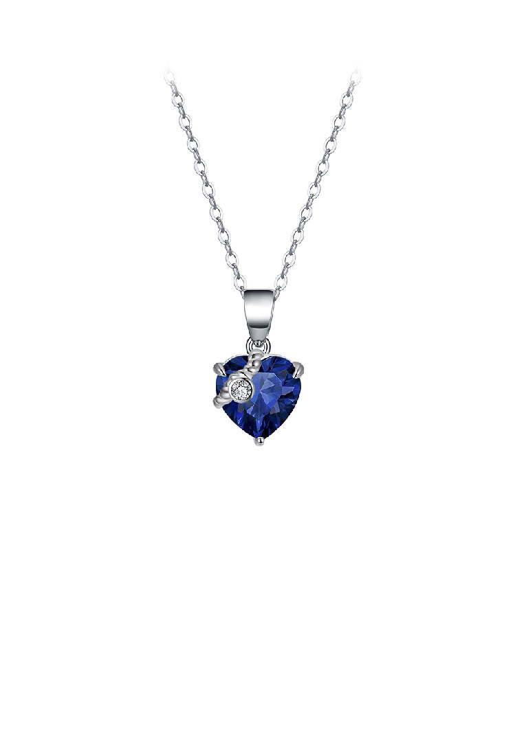925 Sterling Silver Fashion Simple September Birthstone Heart Pendant with Dark Blue Cubic Zirconia and Necklace - Luxurious Look