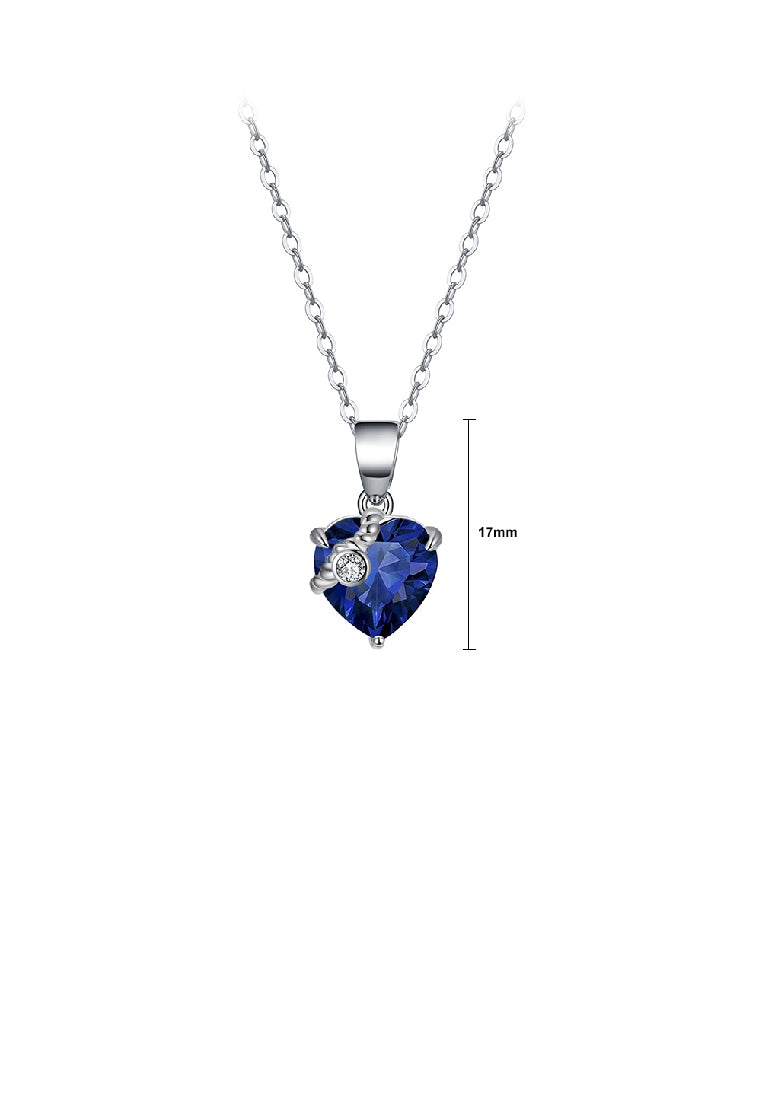 925 Sterling Silver Fashion Simple September Birthstone Heart Pendant with Dark Blue Cubic Zirconia and Necklace - Luxurious Look