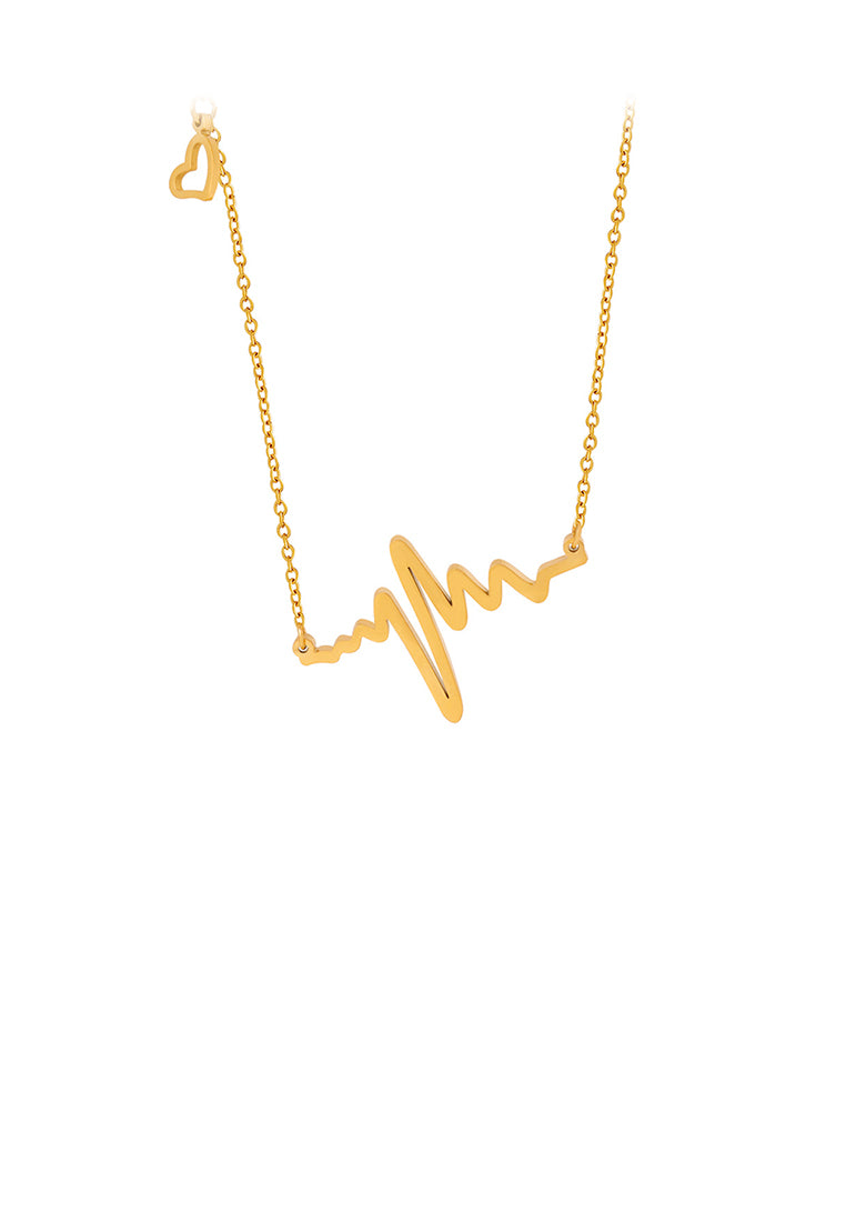 Fashion and Creative Plated Gold 316L Stainless Steel Heart-shaped EKG Pendant with Necklace