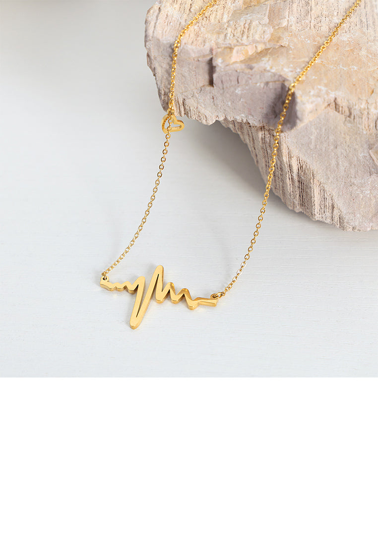 Fashion and Creative Plated Gold 316L Stainless Steel Heart-shaped EKG Pendant with Necklace
