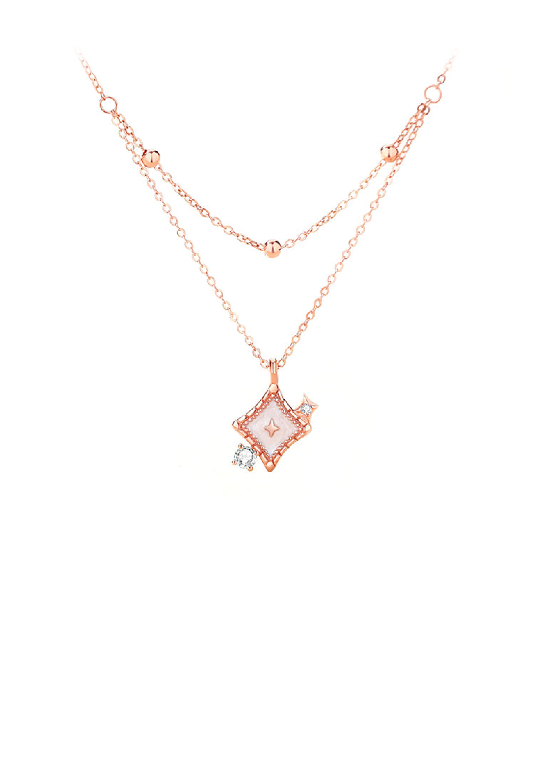 925 Sterling Silver Plated Rose Gold Simple Temperament Star Pendant with Cubic Zirconia and Necklace - Luxurious Look