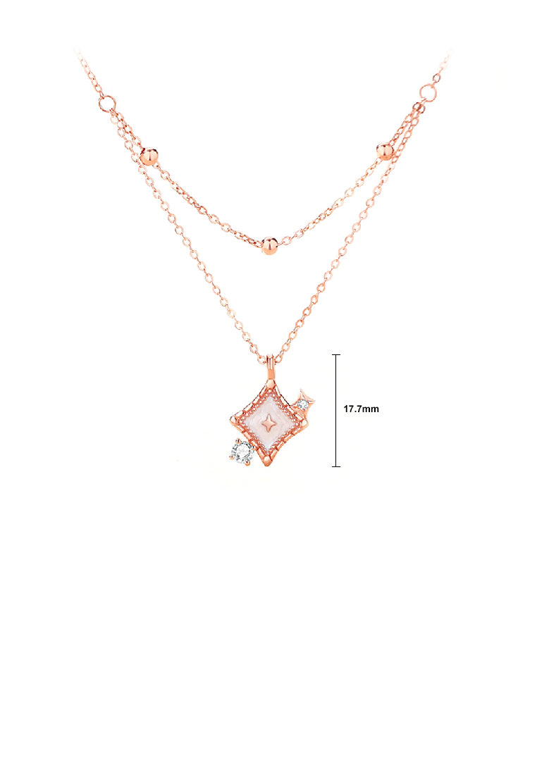 925 Sterling Silver Plated Rose Gold Simple Temperament Star Pendant with Cubic Zirconia and Necklace - Luxurious Look
