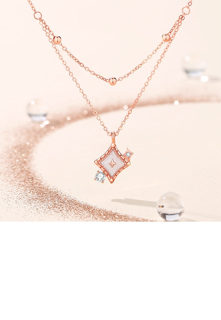 925 Sterling Silver Plated Rose Gold Simple Temperament Star Pendant with Cubic Zirconia and Necklace - Luxurious Look