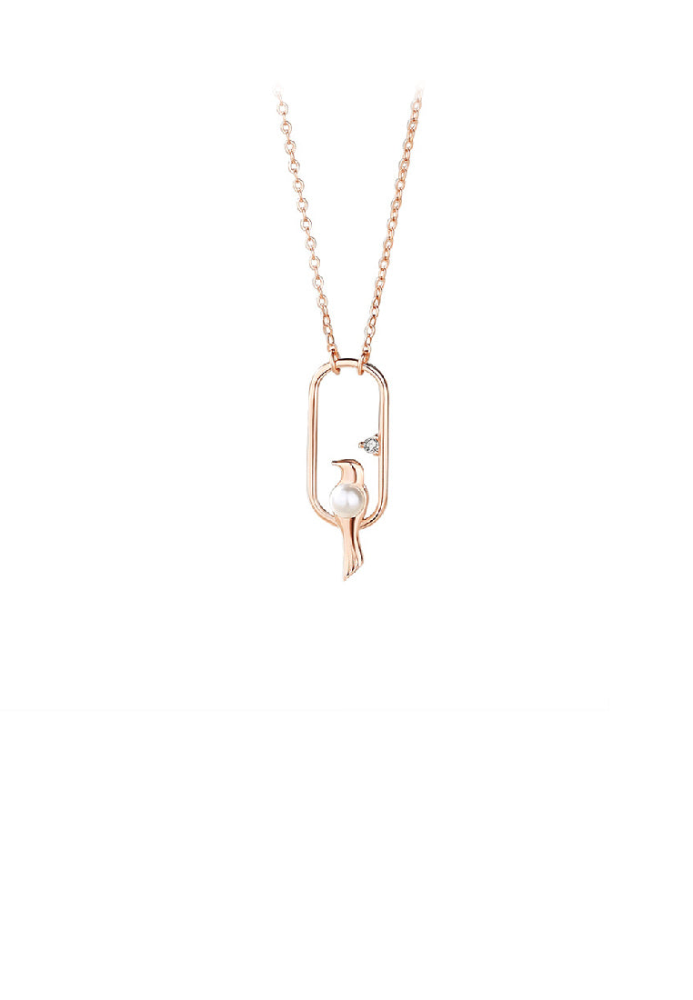 925 Sterling Silver Plated Rose Gold Fashion Creative Bird Imitation Pearl Geometric Pendant with Necklace - Luxurious Look