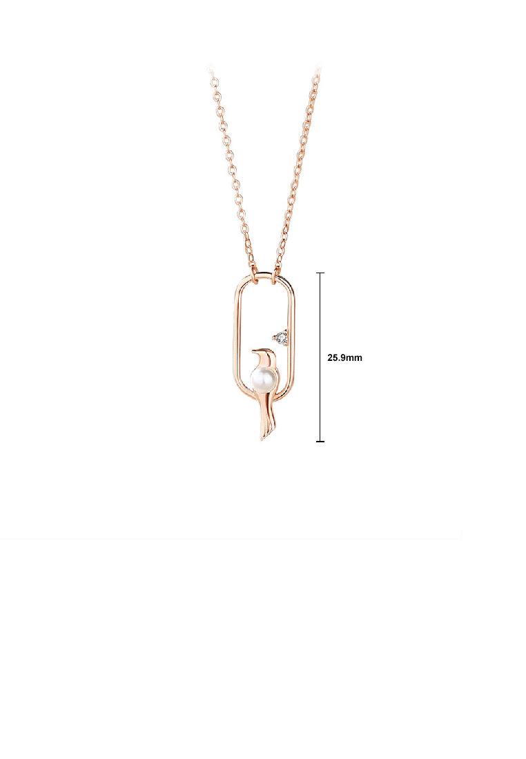925 Sterling Silver Plated Rose Gold Fashion Creative Bird Imitation Pearl Geometric Pendant with Necklace - Luxurious Look