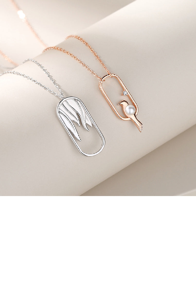 925 Sterling Silver Plated Rose Gold Fashion Creative Bird Imitation Pearl Geometric Pendant with Necklace - Luxurious Look