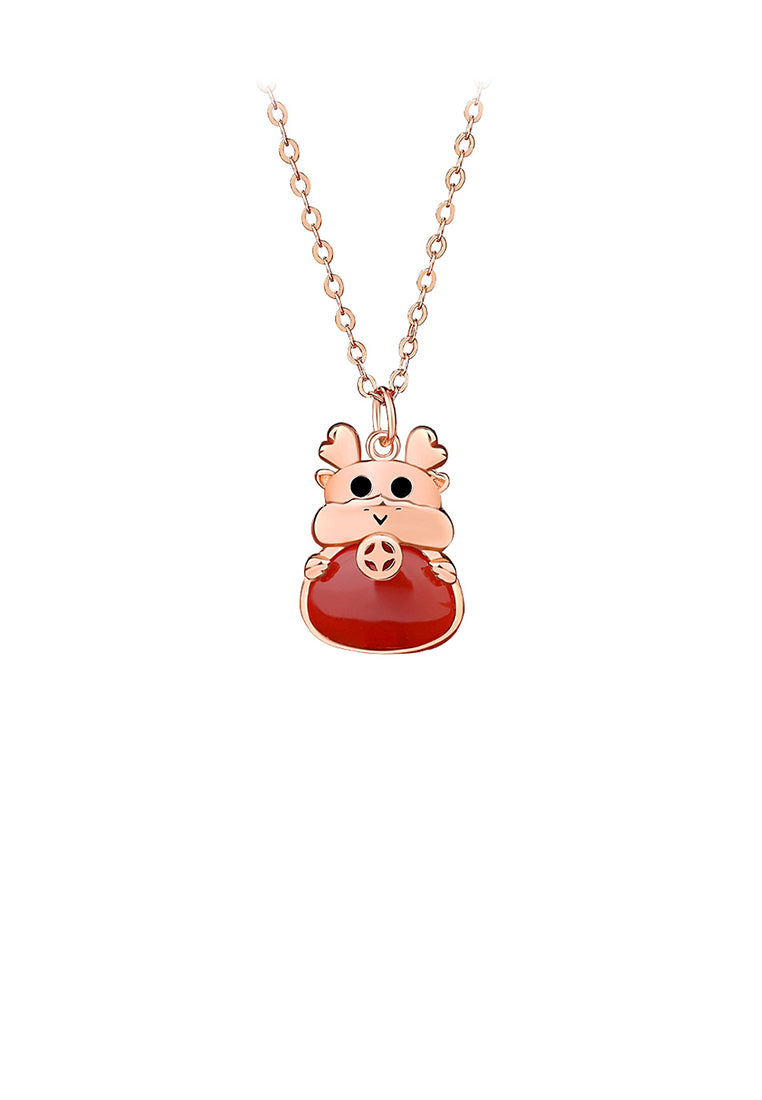 925 Sterling Silver Plated Rose Gold Fashion and Cute Chinese Zodiac Dragon Imitation Agate Pendant with Necklace