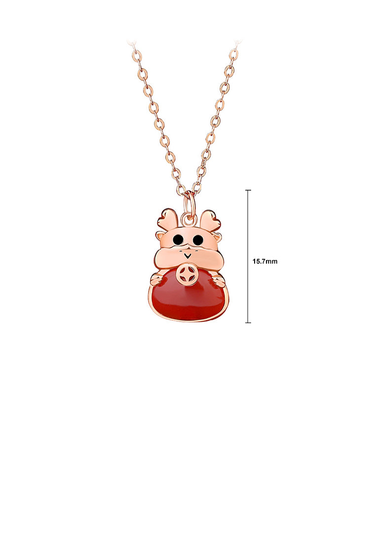 925 Sterling Silver Plated Rose Gold Fashion and Cute Chinese Zodiac Dragon Imitation Agate Pendant with Necklace