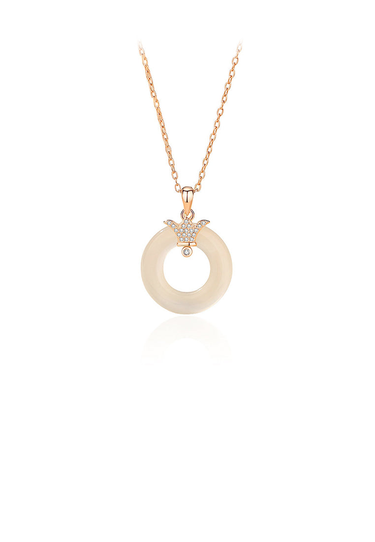 925 Sterling Silver Plated Rose Gold Fashion Simple Crown Peace Buckle Pendant with Cubic Zirconia and Necklace - Luxurious Look