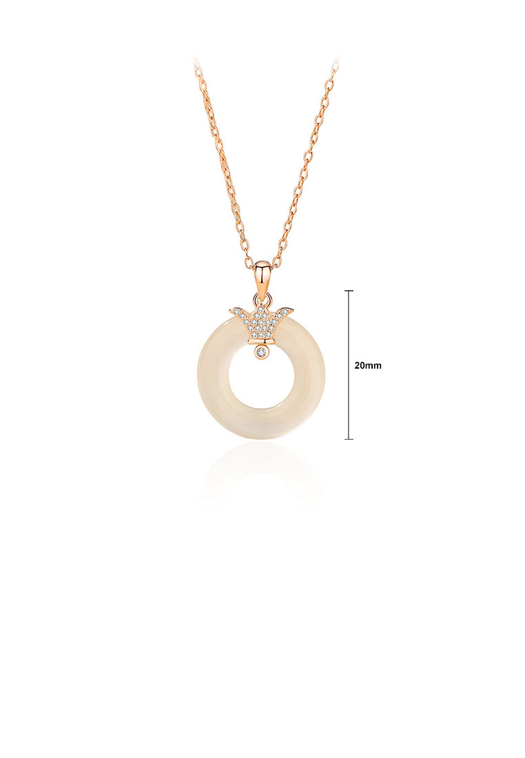 925 Sterling Silver Plated Rose Gold Fashion Simple Crown Peace Buckle Pendant with Cubic Zirconia and Necklace - Luxurious Look