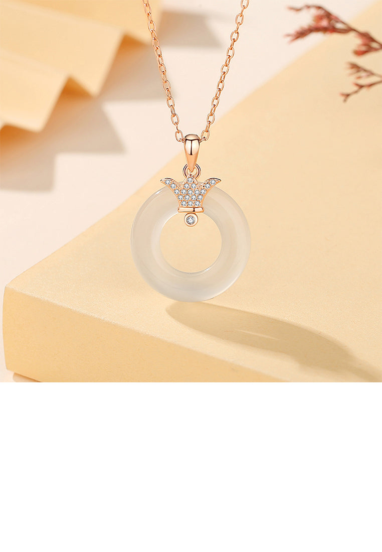 925 Sterling Silver Plated Rose Gold Fashion Simple Crown Peace Buckle Pendant with Cubic Zirconia and Necklace - Luxurious Look