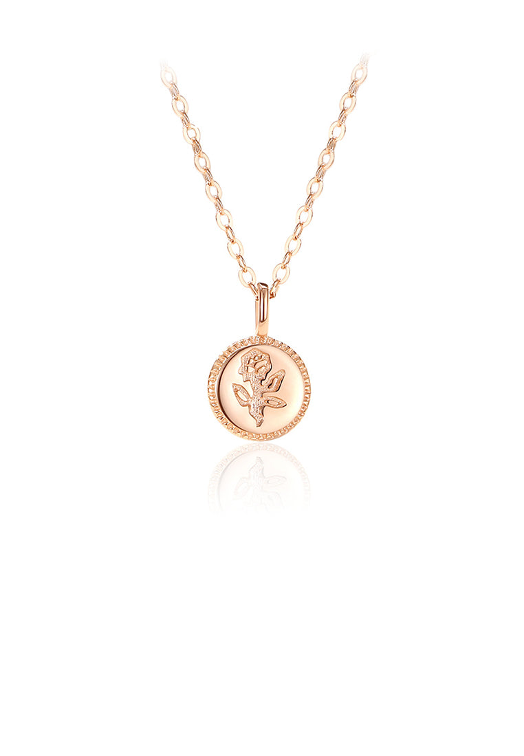 925 Sterling Silver Plated Rose Gold Fashion Simple Rose Geometric Round Pendant with Necklace