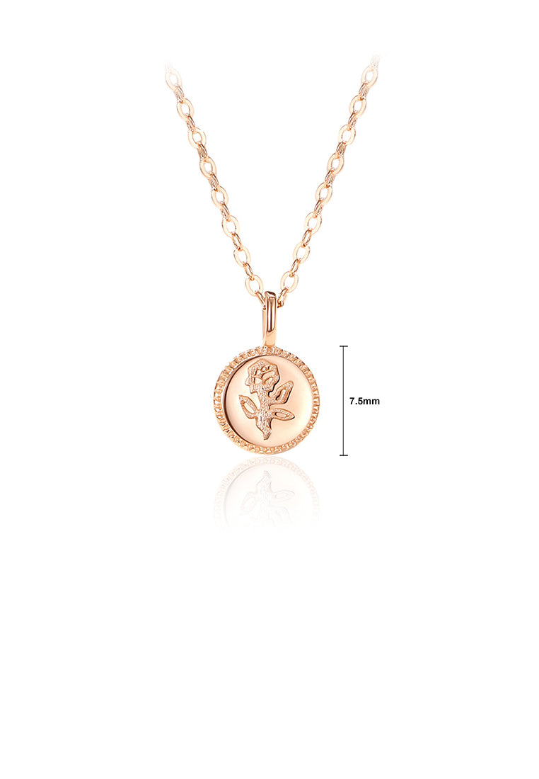 925 Sterling Silver Plated Rose Gold Fashion Simple Rose Geometric Round Pendant with Necklace