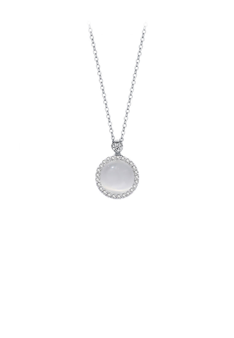 925 Sterling Silver Fashion Simple Geometric Round Opal Pendant with Cubic Zirconia and Necklace - Luxurious Look