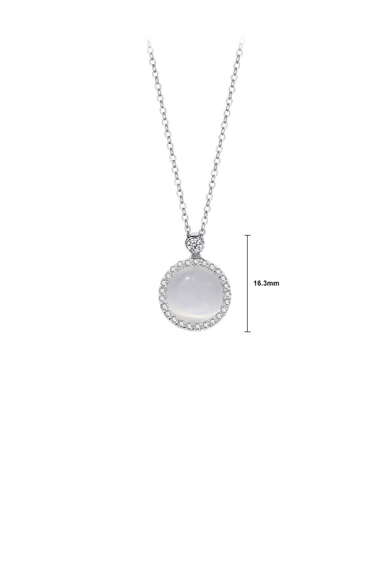 925 Sterling Silver Fashion Simple Geometric Round Opal Pendant with Cubic Zirconia and Necklace - Luxurious Look