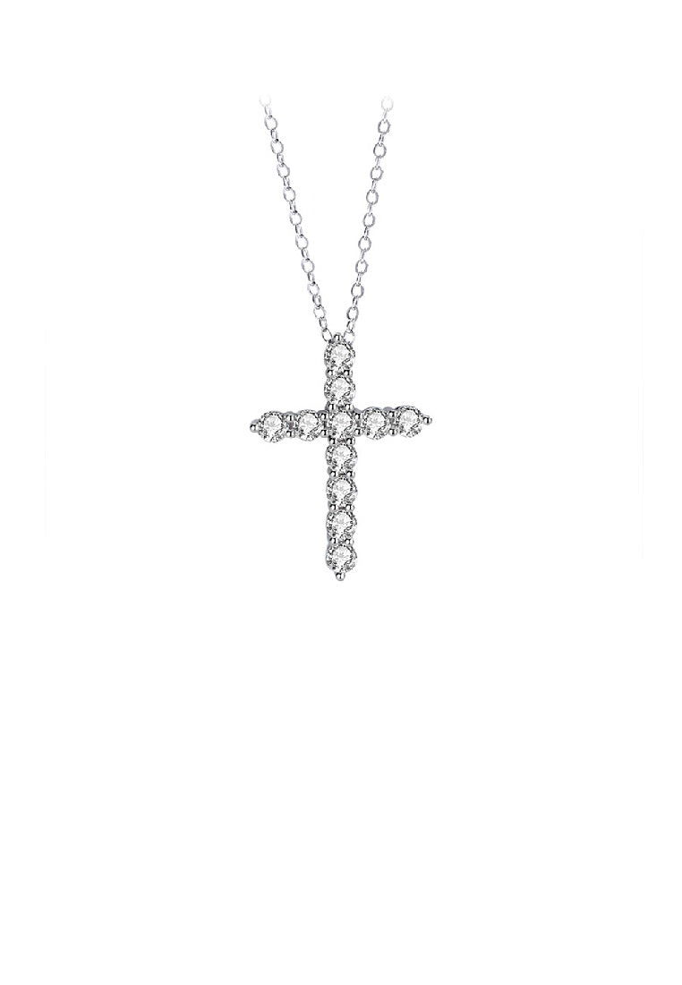 925 Sterling Silver Fashion Brilliant Cross Pendant with Cubic Zirconia and Necklace - Luxurious Look