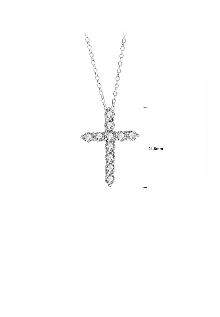 925 Sterling Silver Fashion Brilliant Cross Pendant with Cubic Zirconia and Necklace - Luxurious Look