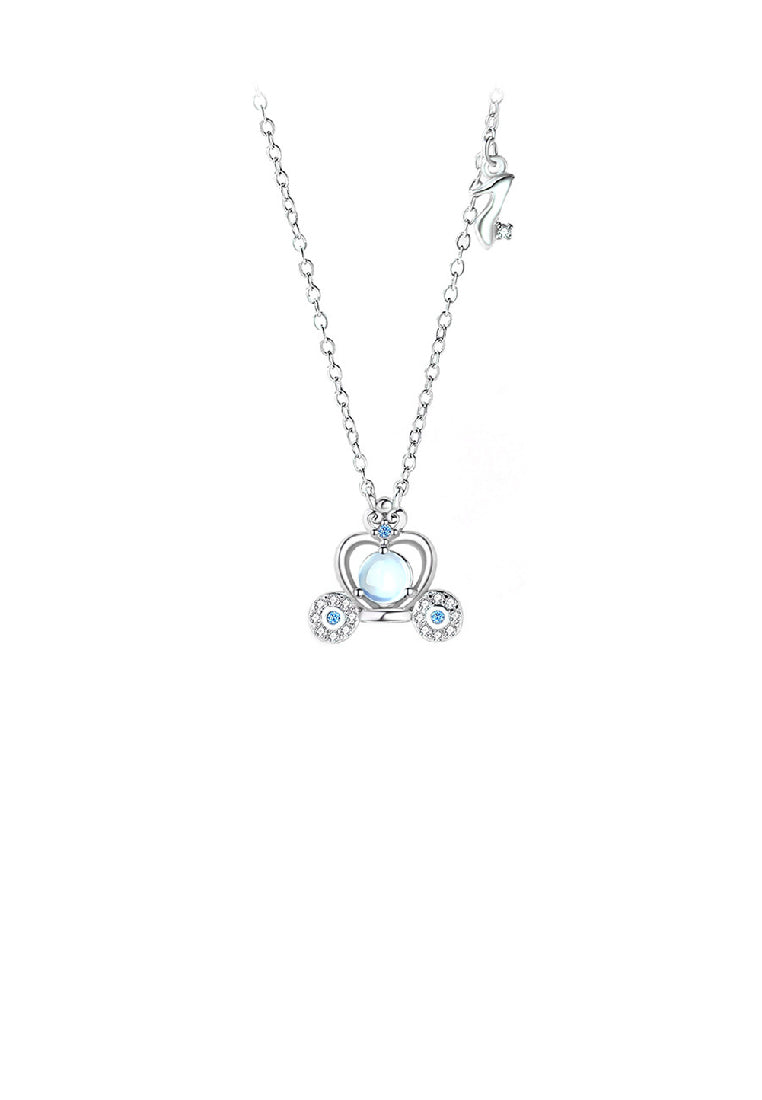 925 Sterling Silver Fashion Temperament Pumpkin Car Moonstone Pendant with Cubic Zirconia and Necklace - Luxurious Look
