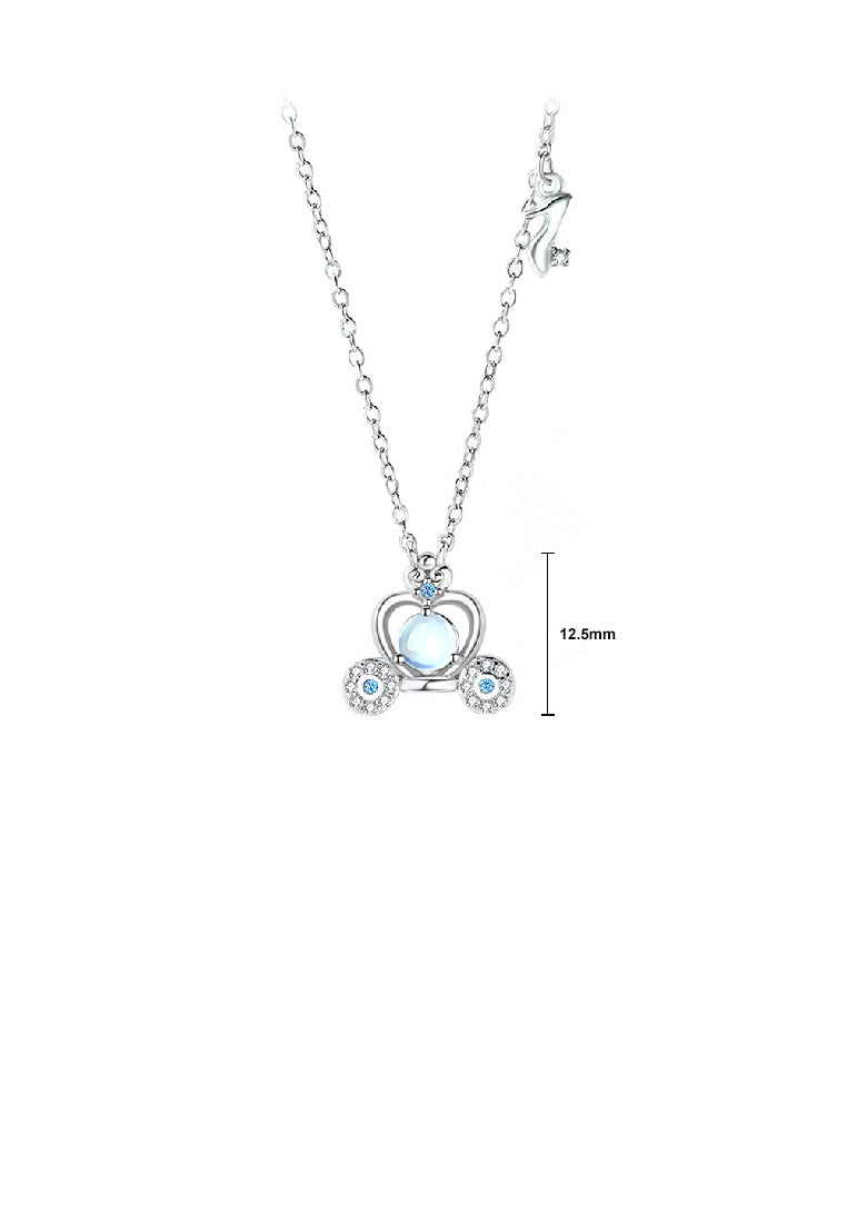 925 Sterling Silver Fashion Temperament Pumpkin Car Moonstone Pendant with Cubic Zirconia and Necklace - Luxurious Look