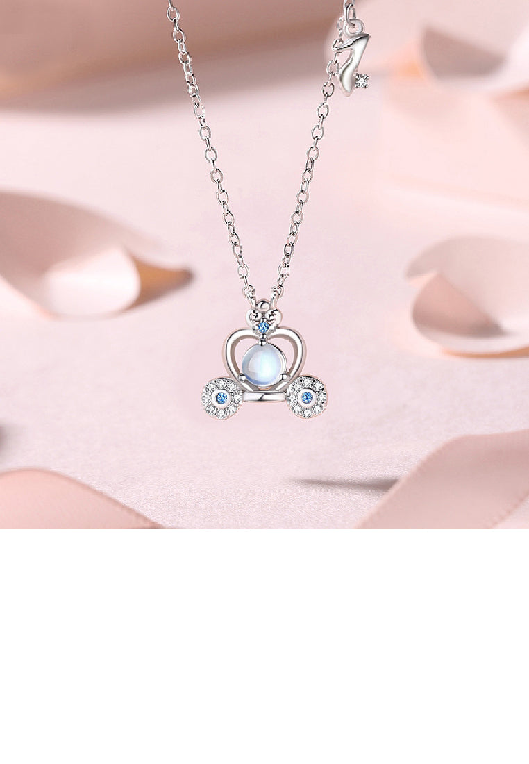 925 Sterling Silver Fashion Temperament Pumpkin Car Moonstone Pendant with Cubic Zirconia and Necklace - Luxurious Look