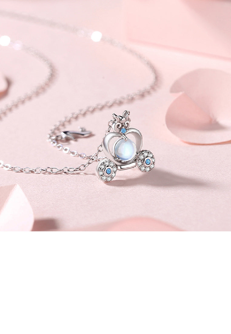 925 Sterling Silver Fashion Temperament Pumpkin Car Moonstone Pendant with Cubic Zirconia and Necklace - Luxurious Look