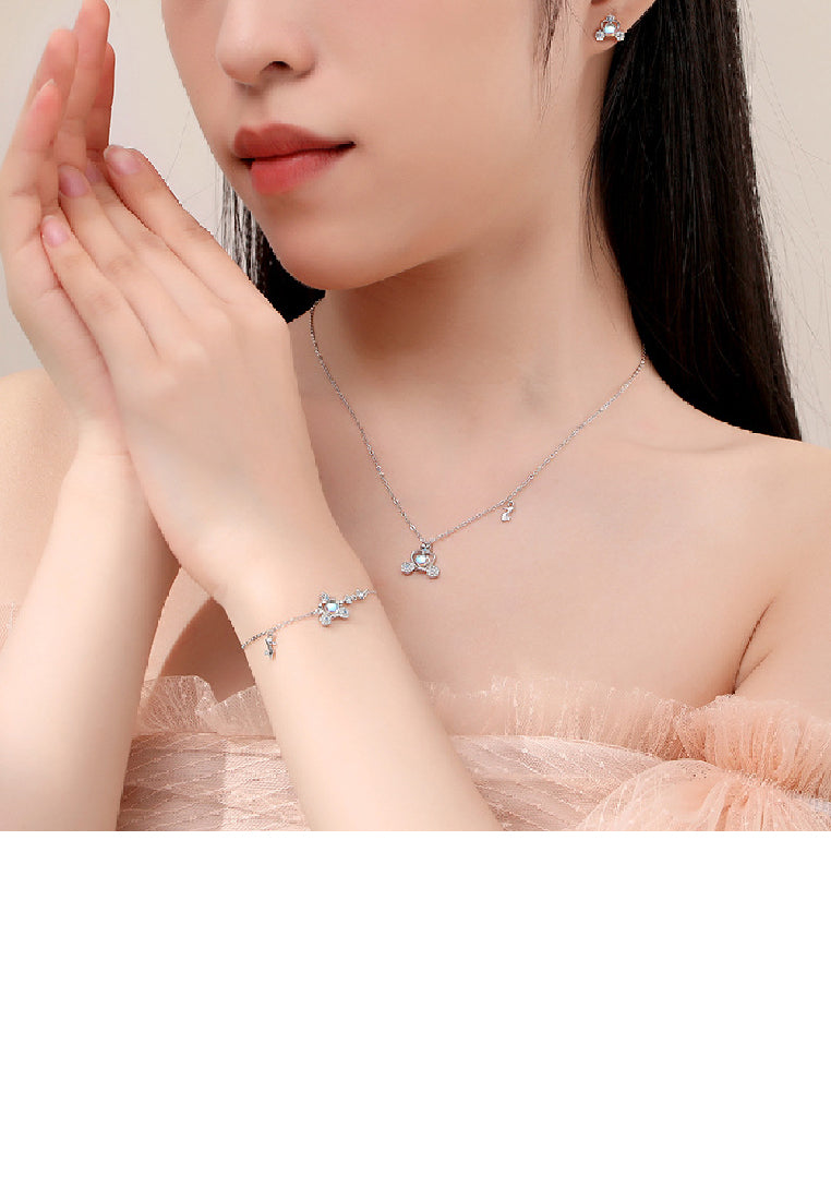925 Sterling Silver Fashion Temperament Pumpkin Car Moonstone Pendant with Cubic Zirconia and Necklace - Luxurious Look