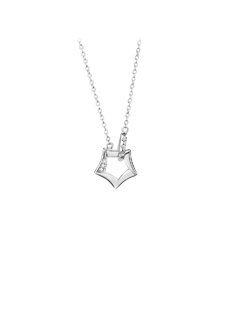 925 Sterling Silver Simple and Lovely Hollow Star Pendant with Cubic Zirconia and Necklace - Luxurious Look