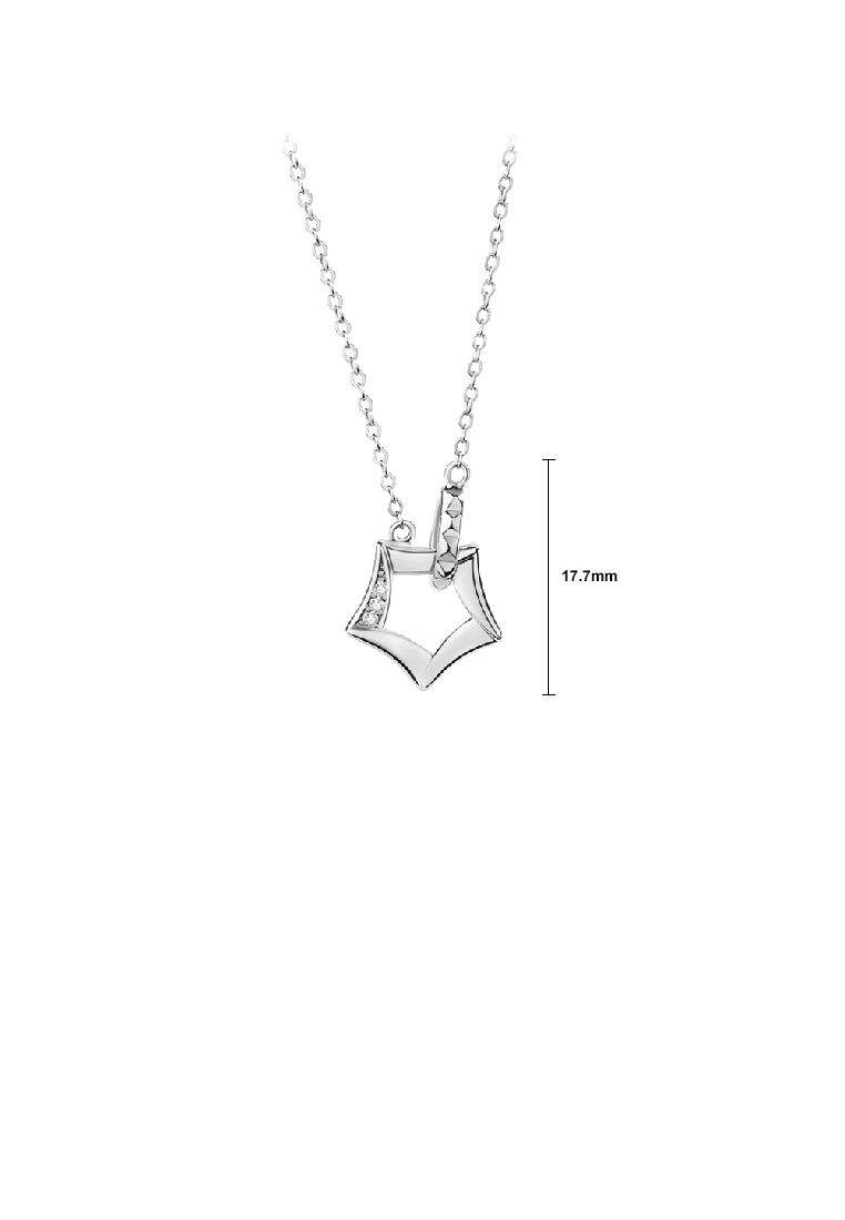 925 Sterling Silver Simple and Lovely Hollow Star Pendant with Cubic Zirconia and Necklace - Luxurious Look