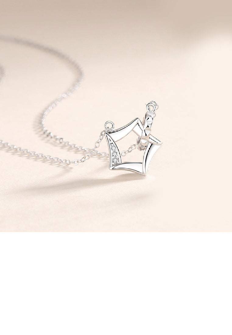 925 Sterling Silver Simple and Lovely Hollow Star Pendant with Cubic Zirconia and Necklace - Luxurious Look