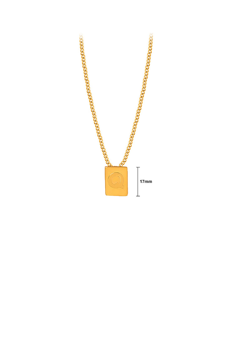 Fashion and Simple Plated Gold 316L Stainless Steel Alphabet Q Geometric Square Pendant with Necklace