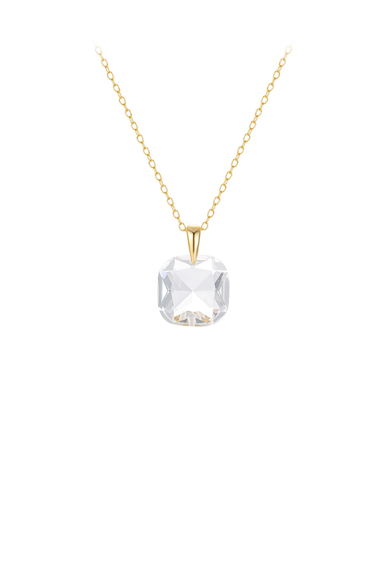 925 Sterling Silver Plated Gold Simple and Fashion Geometric White Cubic Zirconia Pendant with Necklace - Luxurious Look
