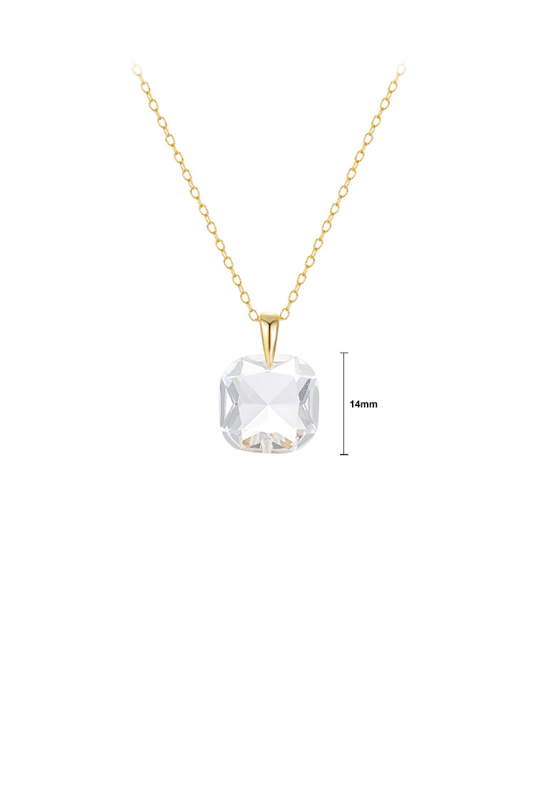 925 Sterling Silver Plated Gold Simple and Fashion Geometric White Cubic Zirconia Pendant with Necklace - Luxurious Look