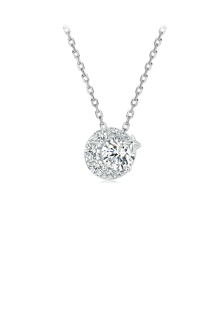 925 Sterling Silver Simple Bright Moon Star Pendant with Cubic Zirconia and Necklace - Luxurious Look