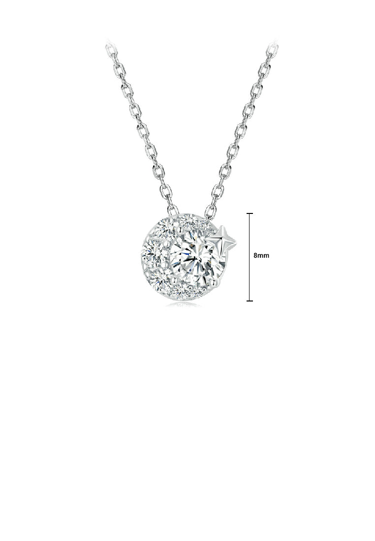 925 Sterling Silver Simple Bright Moon Star Pendant with Cubic Zirconia and Necklace - Luxurious Look