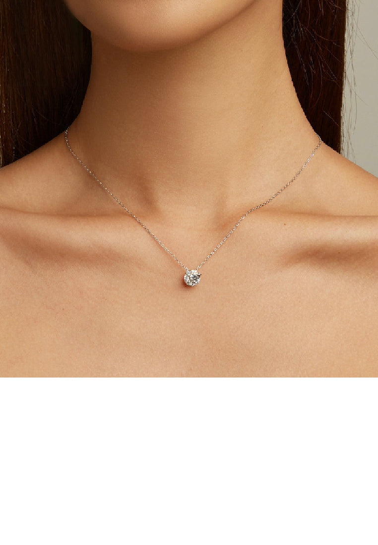 925 Sterling Silver Simple Bright Moon Star Pendant with Cubic Zirconia and Necklace - Luxurious Look