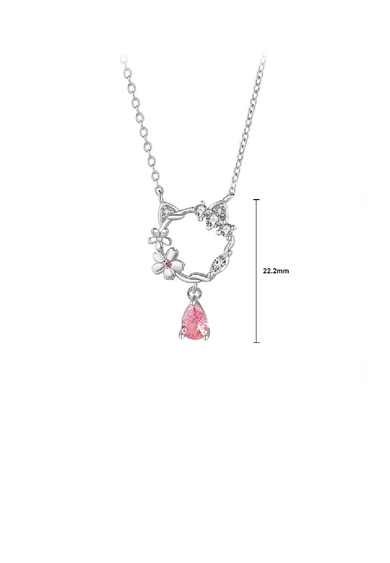 925 Sterling Silver Fashion Temperament Hollow Cat Flower Pendant with Cubic Zirconia and Necklace - Luxurious Look