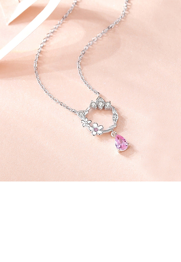 925 Sterling Silver Fashion Temperament Hollow Cat Flower Pendant with Cubic Zirconia and Necklace - Luxurious Look