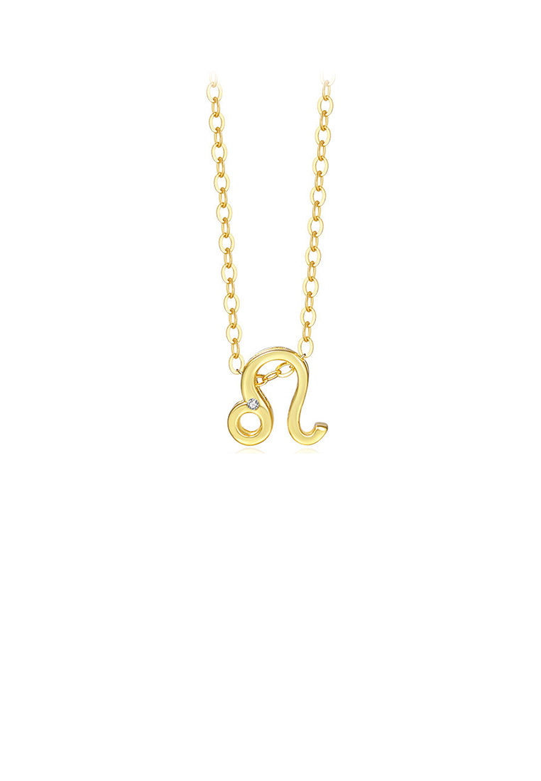 925 Sterling Silver Plated Gold Simple Twelve Constellations Leo Pendant with Cubic Zirconia and Necklace - Luxurious Look