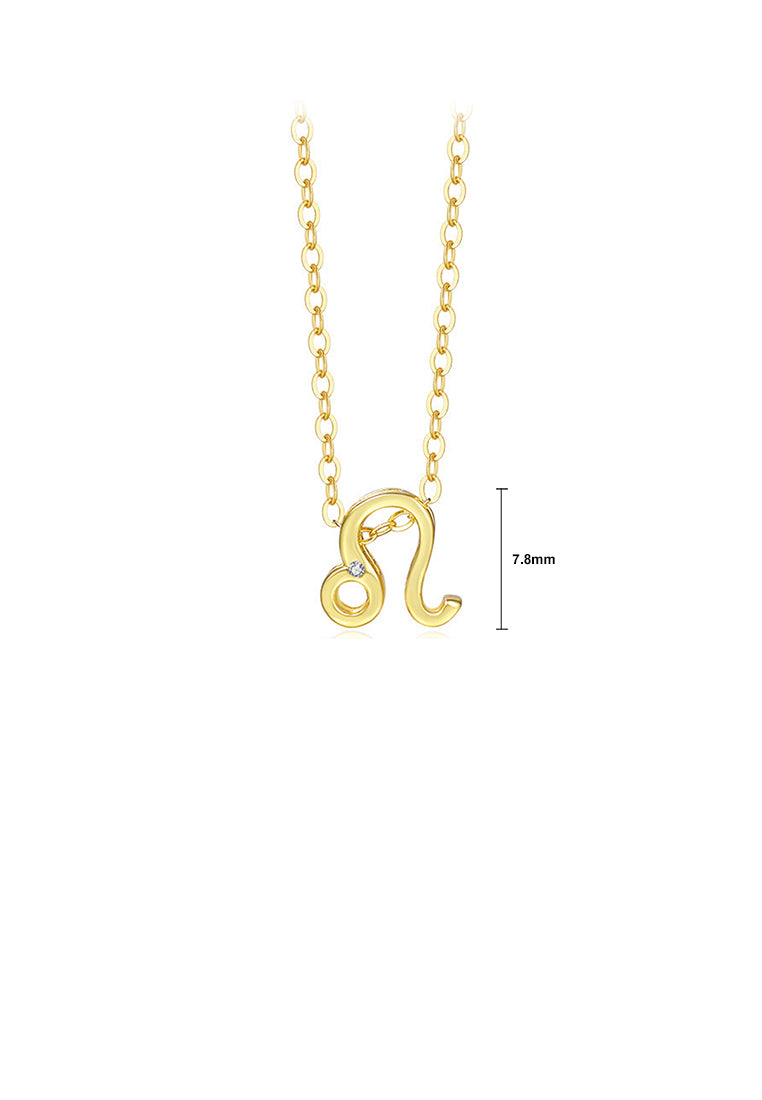 925 Sterling Silver Plated Gold Simple Twelve Constellations Leo Pendant with Cubic Zirconia and Necklace - Luxurious Look