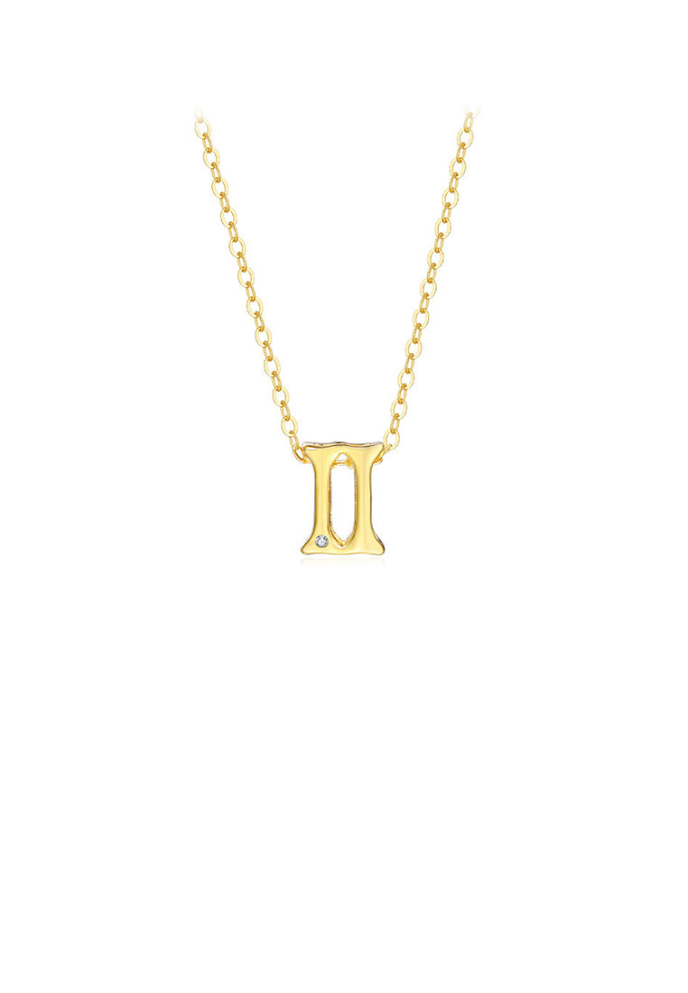 925 Sterling Silver Plated Gold Simple Twelve Constellations Gemini Pendant with Cubic Zirconia and Necklace - Luxurious Look