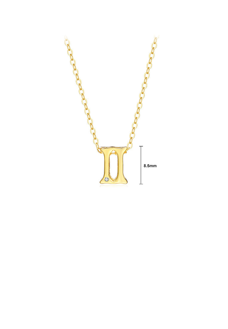 925 Sterling Silver Plated Gold Simple Twelve Constellations Gemini Pendant with Cubic Zirconia and Necklace - Luxurious Look
