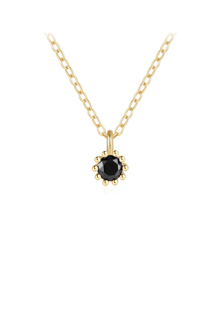 925 Sterling Silver Plated Gold Simple and Fashion Geometric Round Black Cubic Zirconia Pendant with Necklace - Luxurious Look