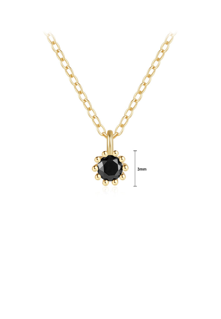 925 Sterling Silver Plated Gold Simple and Fashion Geometric Round Black Cubic Zirconia Pendant with Necklace - Luxurious Look