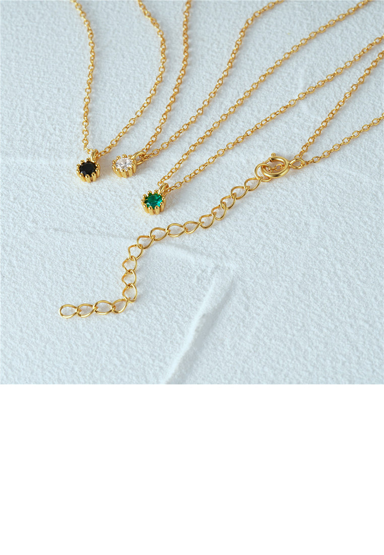 925 Sterling Silver Plated Gold Simple and Fashion Geometric Round Black Cubic Zirconia Pendant with Necklace - Luxurious Look