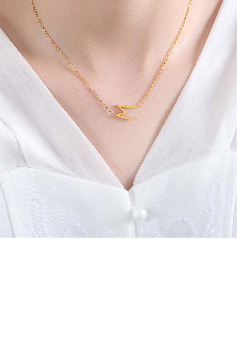 Simple and Personalized Plated Gold 316L Stainless Steel Alphabet M Pendant with Necklace
