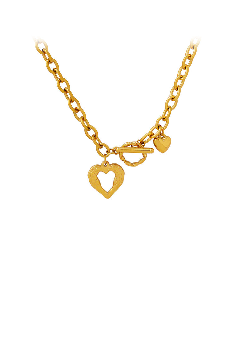 Simple Romantic Plated Gold 316L Stainless Steel Hollow Heart Pendant with Necklace